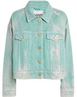Ganni Embellished Washed Denim Jacket - Blue