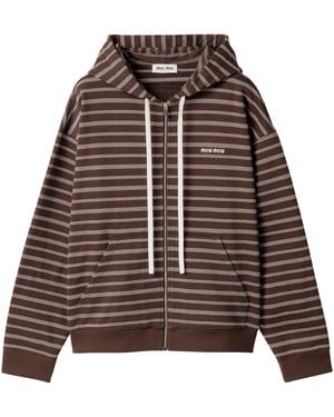 Miu Miu Cotton Stripe Zip-Up Hoodie - Brown