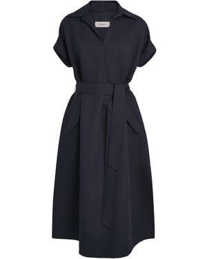 Agnona Cotton-Linen-Silk Shirt Midi Dress - Blue