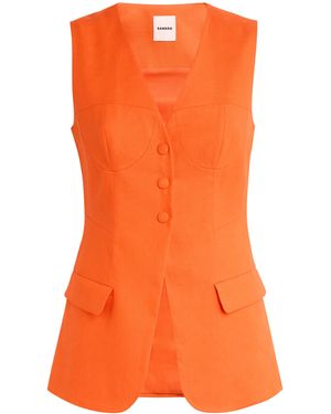 Sandro Linen-Blend Sleeveless Blazer - Orange