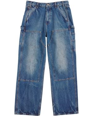 CHERRY LA Stonewash Double-Knee Wide-Leg Jeans - Blue