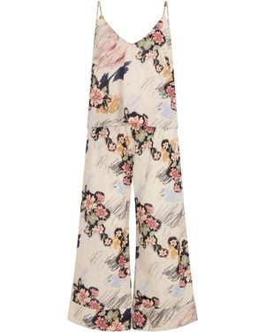 Desmond & Dempsey Organic Cotton Love Print Pyjama Set - Natural