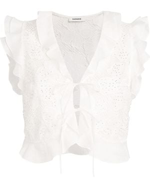 Sandro Guipure Lace Crop Top - White