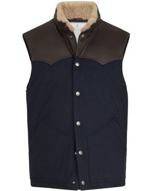 Brunello Cucinelli Wool Shearling-Trim Gilet - Blue