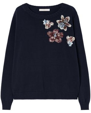 Marina Rinaldi Cotton Embellished Sweater - Blue
