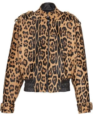 Balmain Suede Leopard Print Bomber Jacket - Black