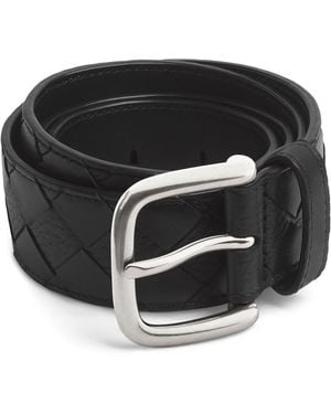 Bottega Veneta Grained Leather Intrecciato Belt - Black