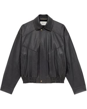 Saint Laurent Leather Bomber Jacket - Grey