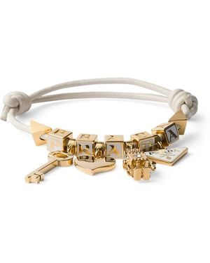 Prada Nappa Leather Logo Charm Bracelet - Metallic