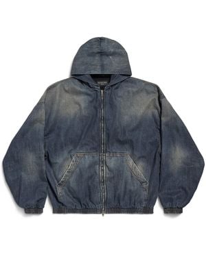 Balenciaga Denim Zip-Up Hoodie - Blue
