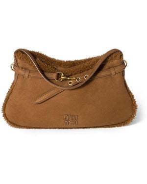 Miu Miu Suede-Shearling Aventure Shoulder Bag - Brown
