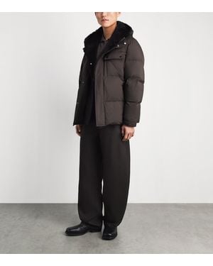 Yves Salomon Down Leather-Bib Puffer Jacket - Black