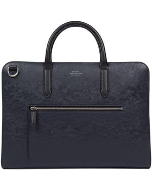 Smythson Slim Leather Laptop Briefcase - Blue