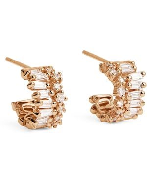 Suzanne Kalan And Diamond Short Stack Hoop Earrings - Natural