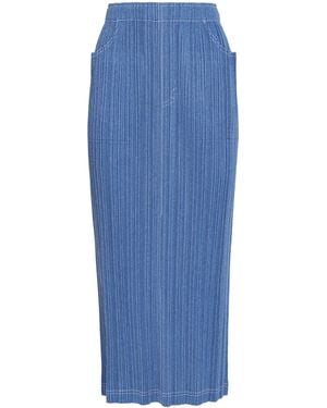 Pleats Please Issey Miyake Cotton Denim Midi Skirt - Blue