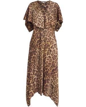 Stella McCartney Leopard Print Short-Sleeve Midi Dress - Brown