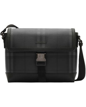 Burberry Small City Check Clip Messenger Bag - Black