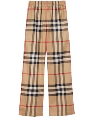 Burberry Cotton Check Trousers - Natural