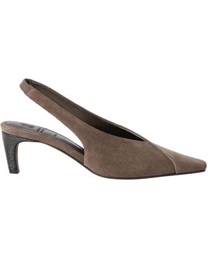 Brunello Cucinelli Suede Monili Slingback Pumps 70 - Brown