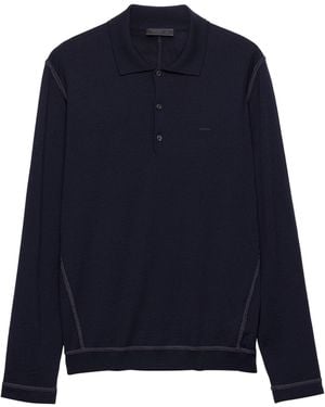 Prada Wool Logo Polo Sweater - Blue