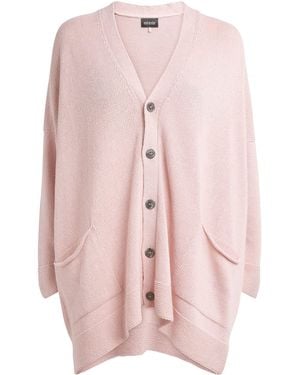 Eskandar Linen-Organic Cotton V-Neck Cardigan - Pink