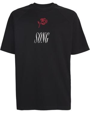 Song For The Mute Cotton Rose Print T-Shirt - Black