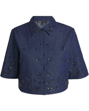 Maje Denim Embellished Cropped Shirt - Blue