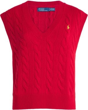 Polo Ralph Lauren Wool-Cashmere Cable-Knit Jumper Vest - Red