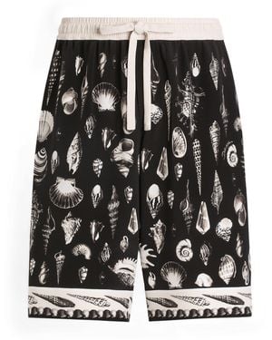 Dolce & Gabbana Silk Seashell Print Shorts - Black
