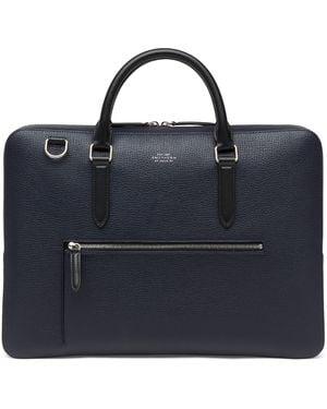 Smythson Leather Slim Briefcase - Blue