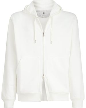 Brunello Cucinelli Cotton-Blend Zip-Up Hoodie - White