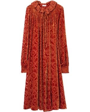 Burberry Velvet Devoré Midi Dress - Red