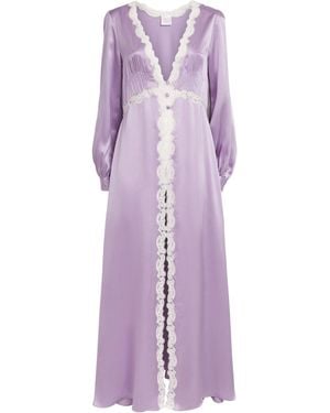 Loretta Caponi Silk-Lace Pucci Long Robe - Purple