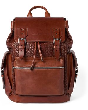 Brunello Cucinelli Leather Woven Backpack - Brown