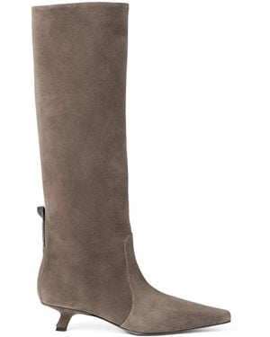 ロングブーツ Brunello Cucinelli Suede Boots With Monili Detail Monili suede knee-high boots in grey - Brunello Cucinelli