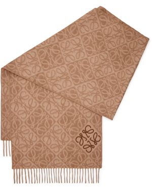 Loewe Wool-Cashmere Anagram Scarf - Brown