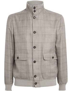FIORONI CASHMERE Wool-Blend Check Bomber Jacket - Grey
