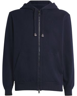 Brioni Stretch-Cotton Zip-Up Hoodie - Blue