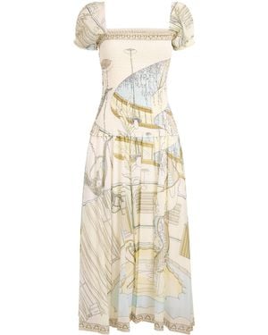 Tory Burch Silk-Cotton Print Midi Dress - Metallic