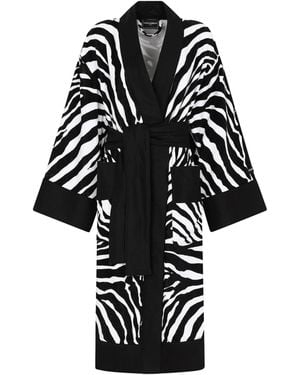 Dolce & Gabbana Terry Cotton Zebra Print Robe - Black