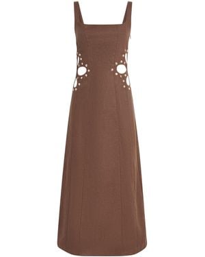 Maje Linen Cut-Out Midi Dress - Brown