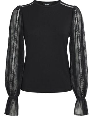 ME+EM Tulle-Sleeve Layering Blouse - Black