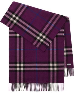 Burberry Cashmere Wide Check Scarf - Purple