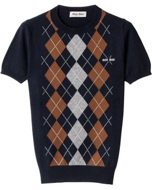 Miu Miu Cashmere Argyle Jumper - Blue