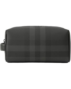 Burberry Leather-Trim Check Wash Bag - Black