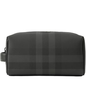 Burberry Leather-Trim Check Wash Bag - Black