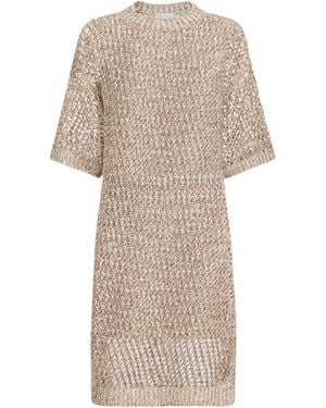 Brunello Cucinelli Silk-Linen-Blend Knitted Midi Dress - Natural