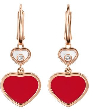 Chopard Carnelian And Diamond Happy Hearts Earrings - Red
