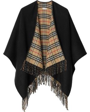 Burberry Wool Reversible Check Cape - Black