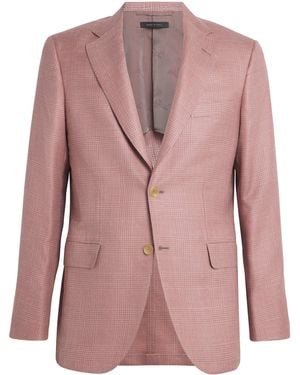 Brioni Wool-Silk-Linen Check Blazer - Pink